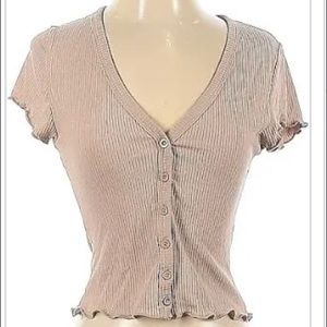 Polly & esther Short Sleeve Top Tan Plunge